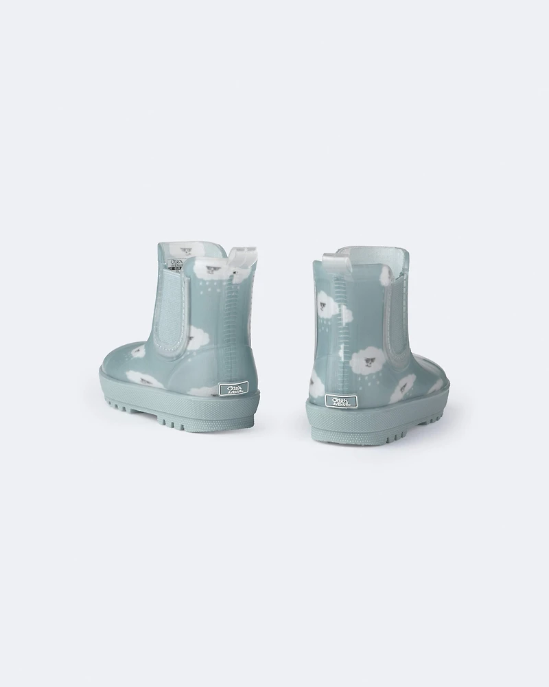 Toddler Rainboots in Rain Cloud Print - Pale Blue