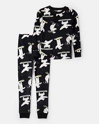 Boys Polar Bear Print DreamPlush Long-Sleeve Snug Fit 2-Piece Pajamas - Black