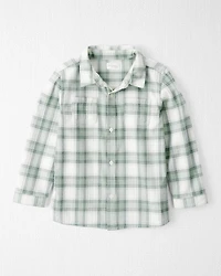 Kid Organic Cotton Herringbone Button-Front Shirt in Plaid
