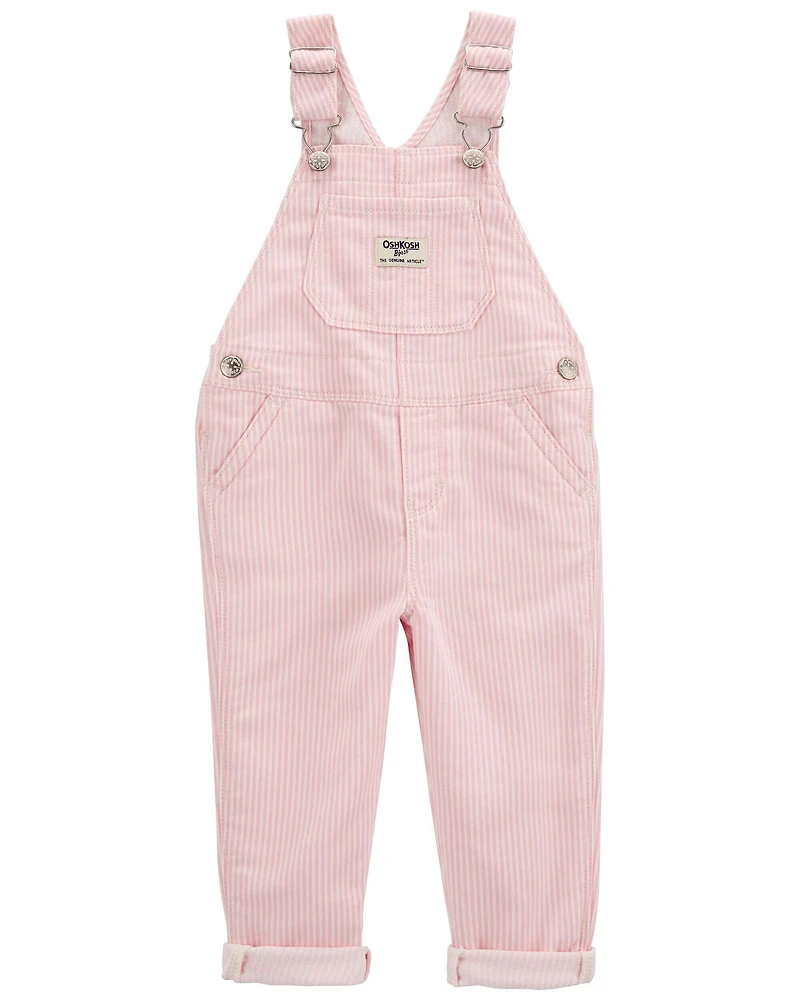 Toddler Knit Denim Hickory Stripe Overalls - Pink