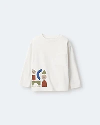 Toddler Long-Sleeve Pocket Relaxed Tee with Shapes - Cream