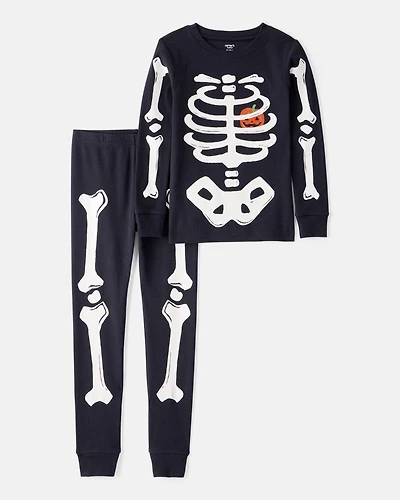 Kid 2-Piece Glow Halloween Skeleton 100% Snug Fit Cotton Pajamas - Black