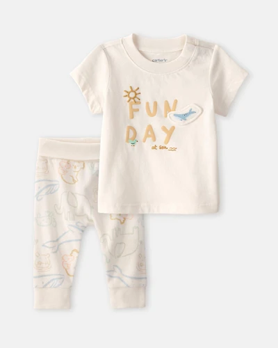 Baby 2-Piece Animal Friends Graphic Tee & Pant Set - Ivory