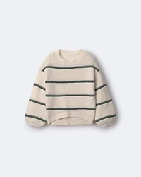 Toddler Girl Striped Balloon-Sleeve Sweater - Cream/Olive