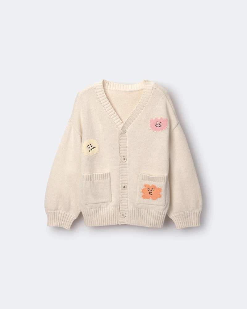 Toddler Cardigan with Avenue Pockets in Character Print- Cream