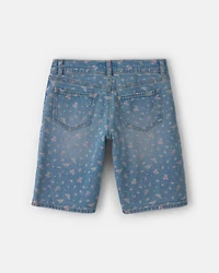 Girls Floral Denim Shorts - Light Wash