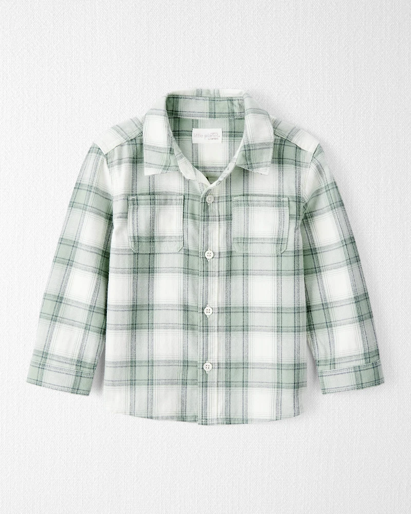 Toddler Organic Cotton Herringbone Button-Front Shirt in Plaid