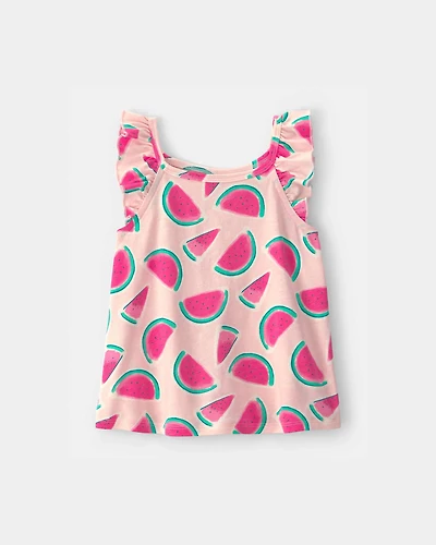 Toddler Girl Watermelon Ruffle-Sleeve Tank Top - Pink