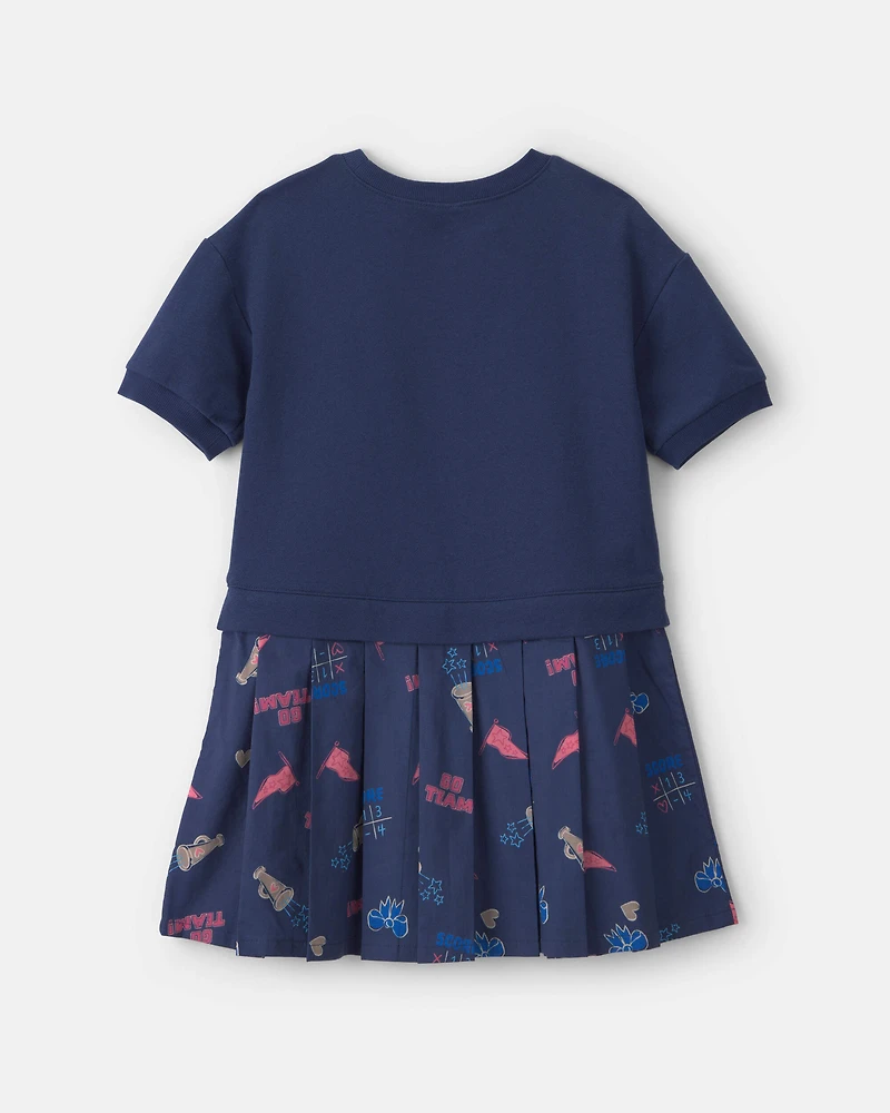 Girls School Spirit French Terry Layering Dress - Navy Blue