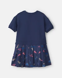 Girls School Spirit French Terry Layering Dress - Navy Blue