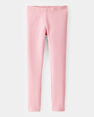 Girls Solid Cotton Ribbed Stretch Leggings - Pink