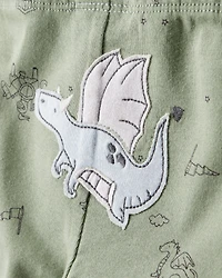 Baby Boy Dragon Print Cotton Long-Sleeve Bodysuit & Pant Set - Green/White