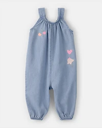 Baby Girl Embroidered Chambray Sleeveless Jumpsuit - Blue