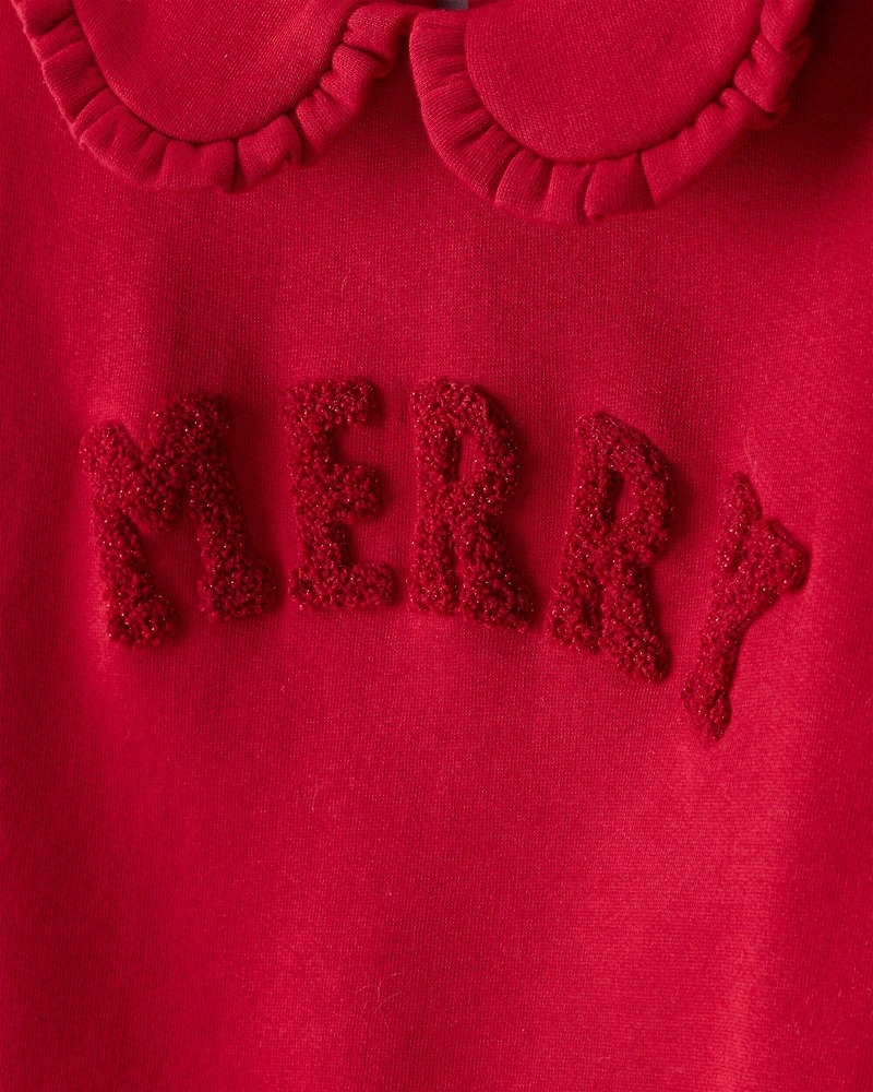 Toddler Girl DayDream Fleece Christmas Merry Long-Sleeve Pullover Sweatshirt - Red