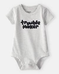 Baby Boy 'Trouble Maker' Short-Sleeve Graphic Bodysuit - Grey