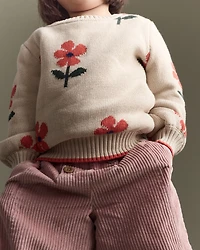 Toddler Girl Floral Pullover Sweater - Khaki