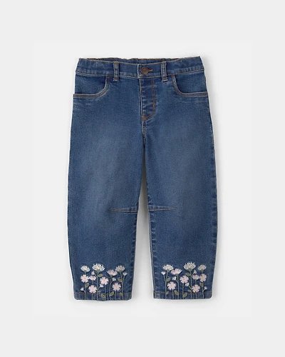 Toddler Girl Floral Barrel Jeans - Dark Wash