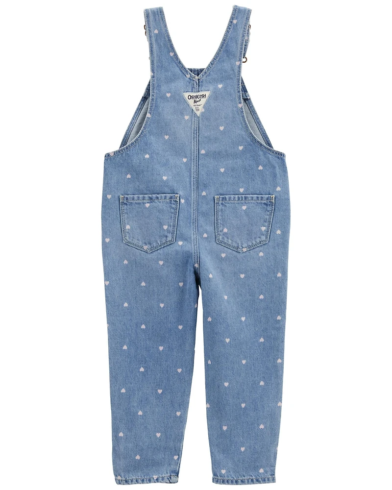 Toddler Heart-Print Knit Denim Overalls - Blue