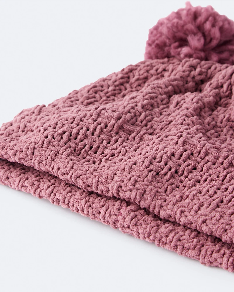 Toddler Girl Pom Pom Beanie - Burgundy