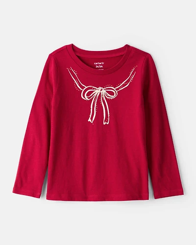 Toddler Girl Bow Long-Sleeve Graphic Tee - Red