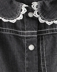 Baby Girl Western Denim Long-Sleeve Top - Black