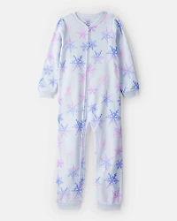 Girls Snowflake Fleece Long-Sleeve Loose Fit 1-Piece Pajamas - Blue
