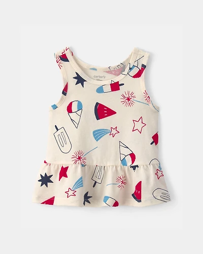 Baby Girl Fourth Of July Popsicle Peplum Tank Top - Cream