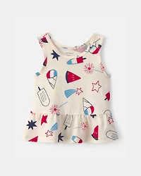 Baby Girl Fourth Of July Popsicle Peplum Tank Top - Cream