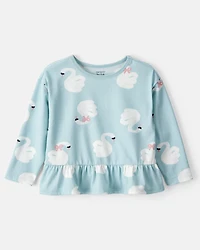 Toddler Girl Swan Print Long-Sleeve Peplum Top - Blue