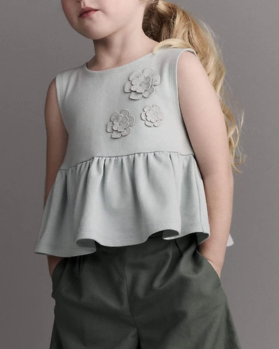 Toddler Girl Peplum Top in Floral Print - Light Blue