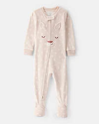 Baby Girl Deer Print DreamPlush Snug Fit Long-Sleeve 2-Way Zip Pajamas - Tan