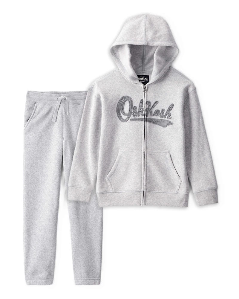 Boys 2-Piece Daydream Fleece Logo Hooded Zip-Up Jacket & Joggers Set - Grey