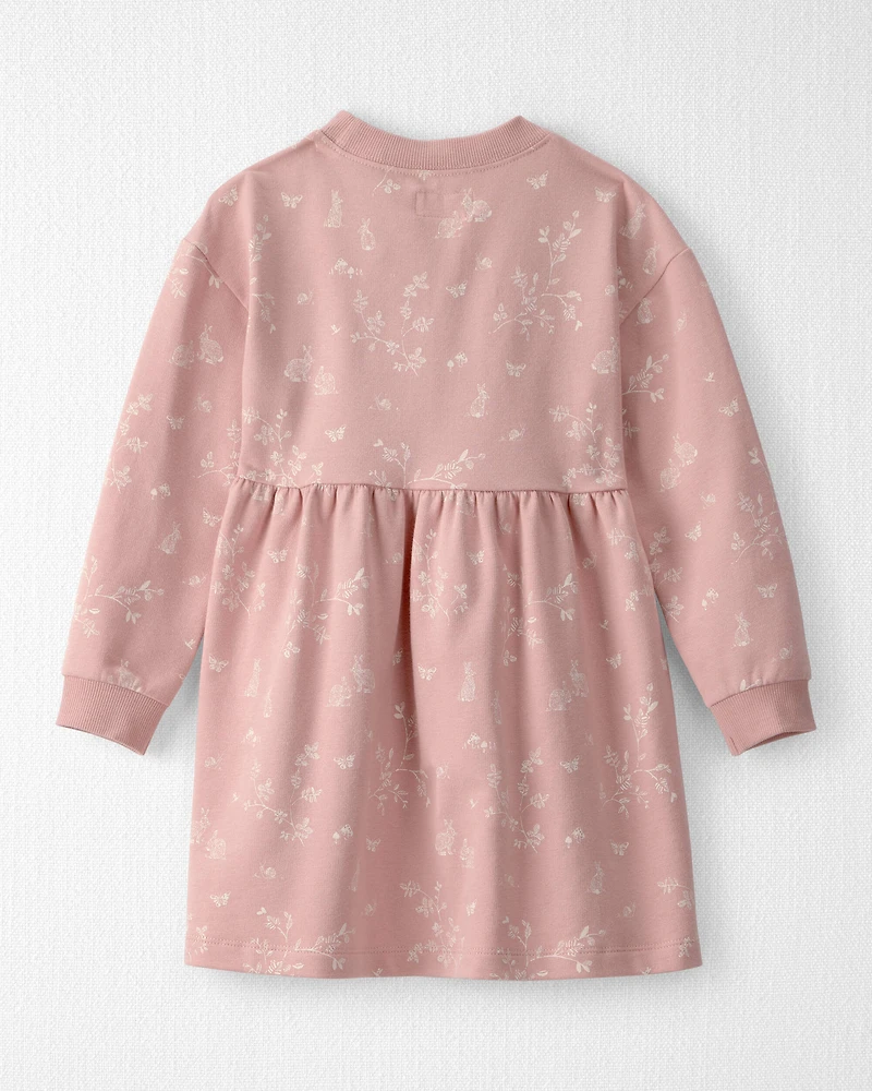 Toddler Girl Organic Cotton French Terry Dress in Pink Bunnies Print