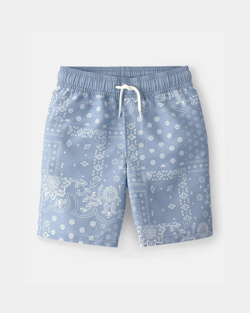 Boys Bandana Floral Swim Trunks - Blue