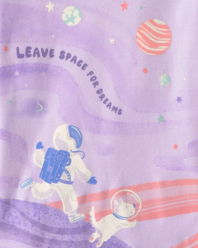 Girls 4-Piece Space Dog 100% Cotton Snug Fit Pajama Set - Purple