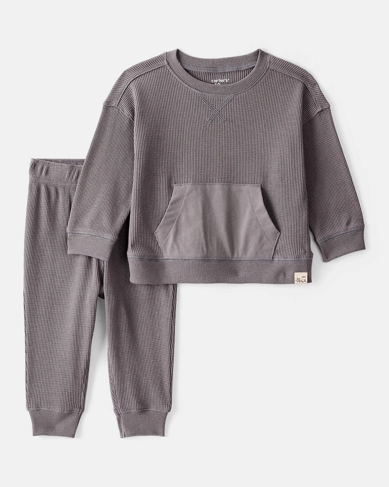Baby Boy Waffle Knit Long-Sleeve Tee & Pant Set - Grey