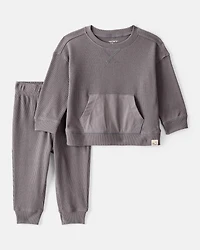 Baby Boy Waffle Knit Long-Sleeve Tee & Pant Set - Grey