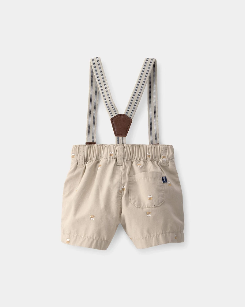 Baby Boy Disney© Winnie the Pooh Honey Bee Suspender Shorts - Khaki