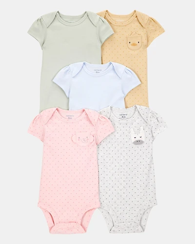 Baby Girl 5-Pack Animal Short-Sleeve Cotton Bodysuits