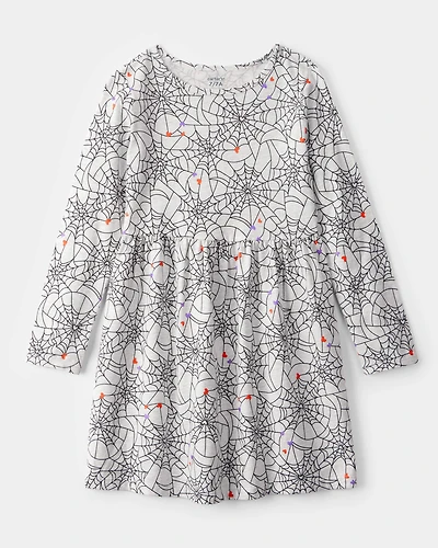 Girls Halloween Spiderwebs Long-Sleeve Dress - Black/White