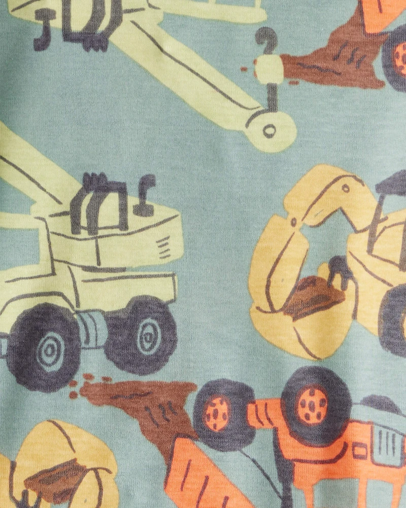 Toddler Construction Print 100% Cotton Long-Sleeve Sug Fit 4-Piece Pajamas - Blue/Navy/White