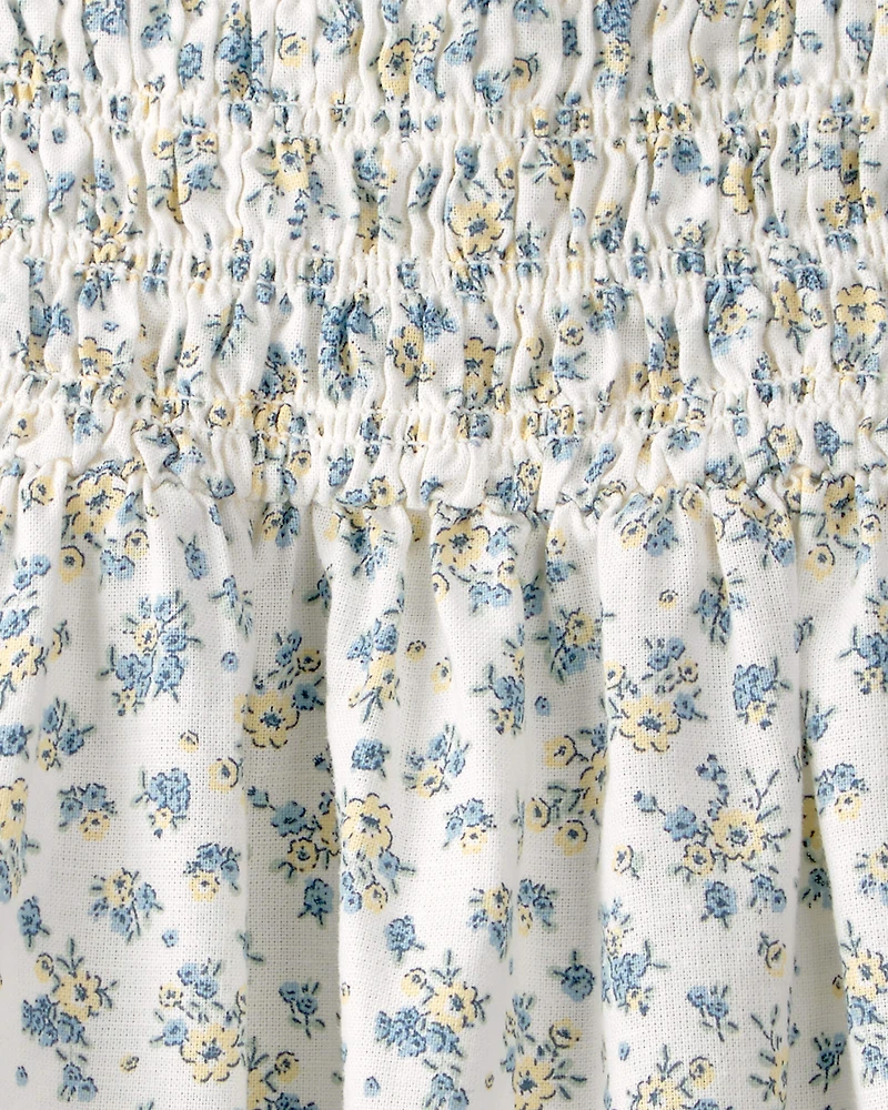 Toddler Girl Smocked Dress Made with Organic Cotton in Spring Bloom Print