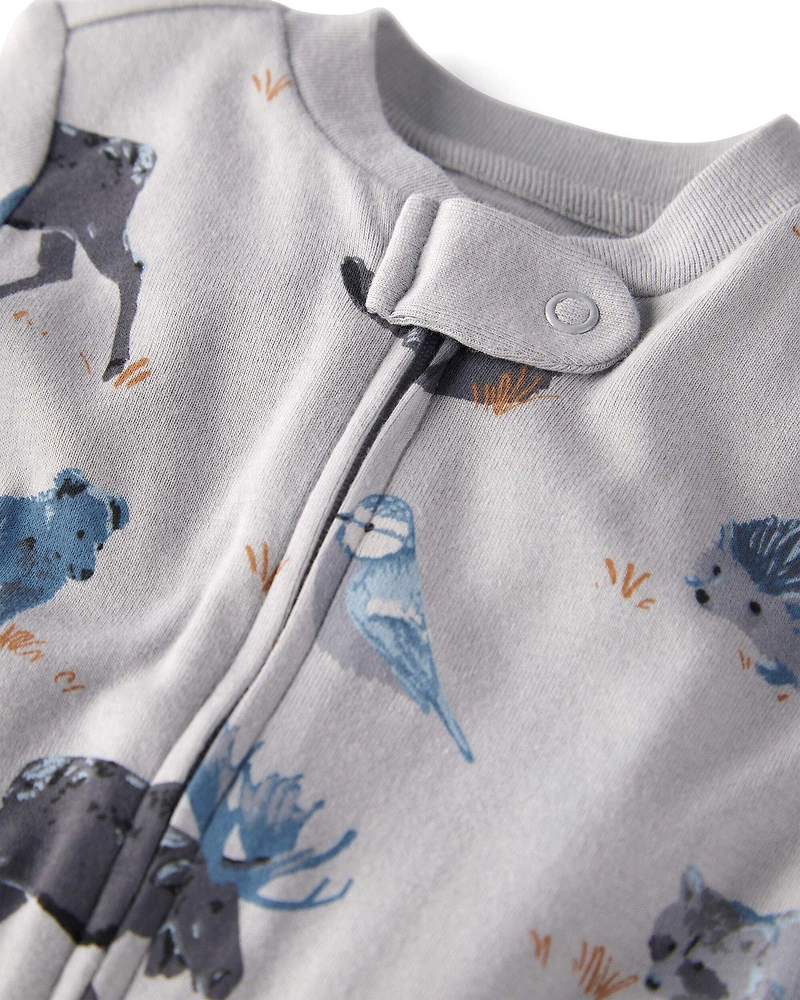 Baby Organic Cotton Sleep & Play Pajamas in Midnight Forest Print
