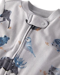 Baby Organic Cotton Sleep & Play Pajamas in Midnight Forest Print
