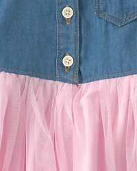 Baby Girl Chambray Tulle Short-Sleeve Dress - Light Wash