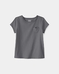 Toddler Girl Heart Pocket Top - Grey