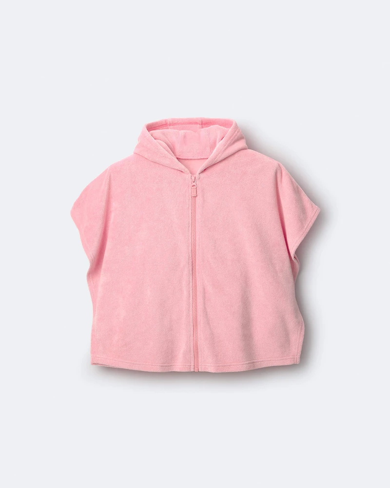 Toddler Girl French Terry Hooded Poncho Towel - Light Pink