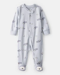 Otter Print 100% Cotton Long-Sleeve Snug Fit Sleep & Play Pajamas - Blue