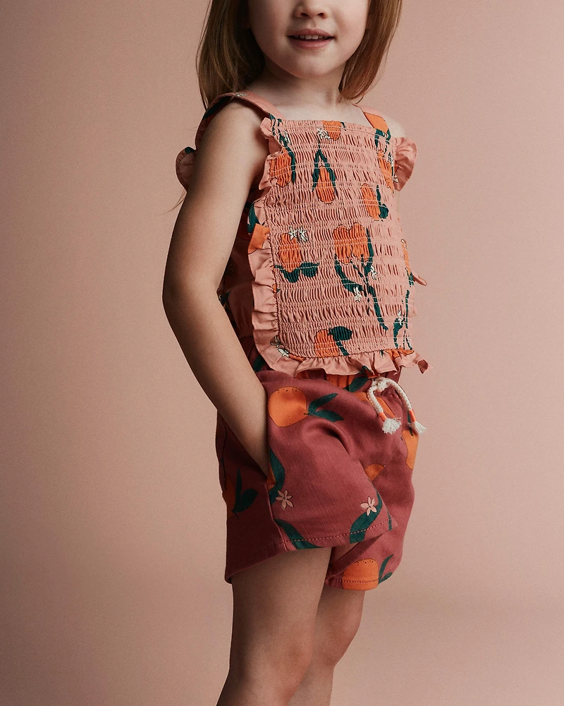 Toddler Girl A-Line Shorts in Clementine Grove Print - Rose