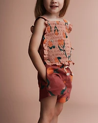 Toddler Girl A-Line Shorts in Clementine Grove Print - Rose
